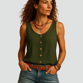 Lightweight sleeveless women's top with buttons and pocket