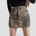 Fashionable women's skirt with a high waist in trendy denim prints
