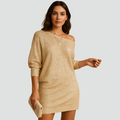 Knit mini dress with off-shoulder design for women
