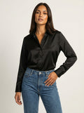 Women's satin dress shirt with long sleeves for the office