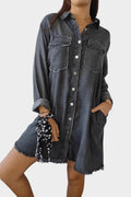 Oversized denim shirt dress with buttons and pockets