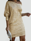 Women's Dress with Sequins and Asymmetric Neckline