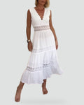 Robe midi femme avec décolleté en V et dentelle