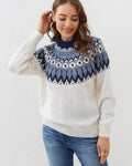 Women's Scandinavian-patterned sweater with a mock neck for winter