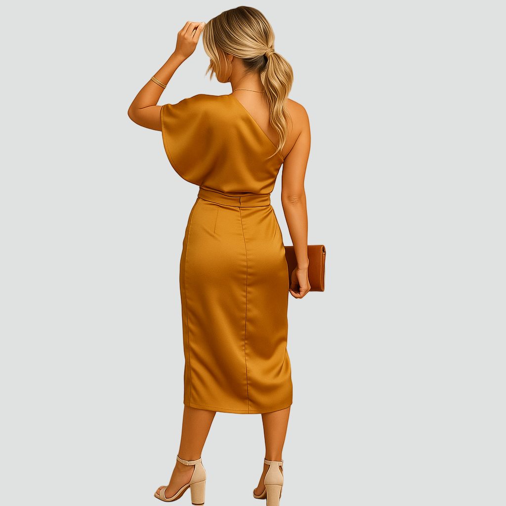 Asymetryczna satynowa sukienka koktajlowa na jedno ramię z rozcięciem dla kobiet