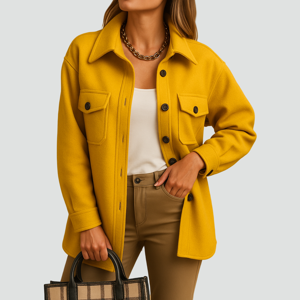 Koszulowa kurtka zimowa damska z kieszeniami i guzikami