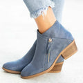 Women's suede block-heel ankle boots with a side zipper