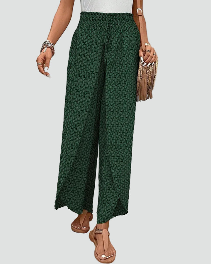 Patterned summer pants with wide legs