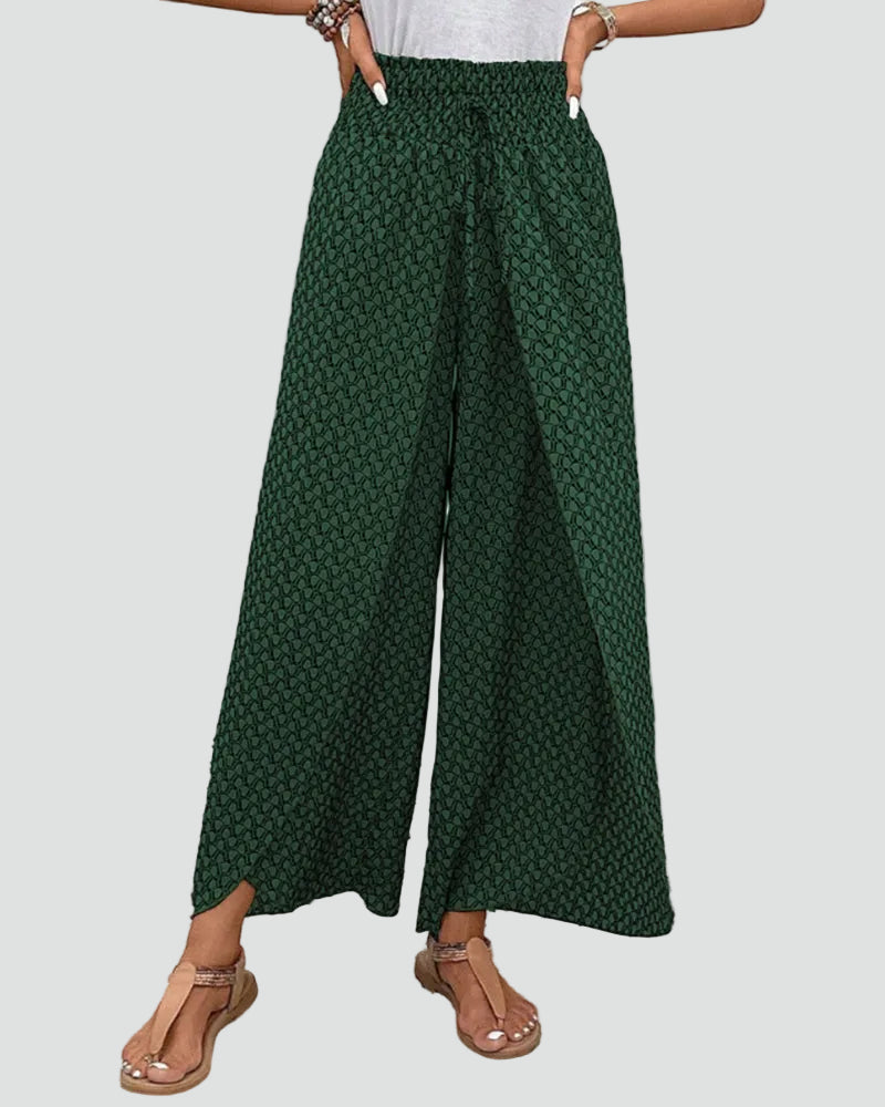 Patterned summer pants with wide legs