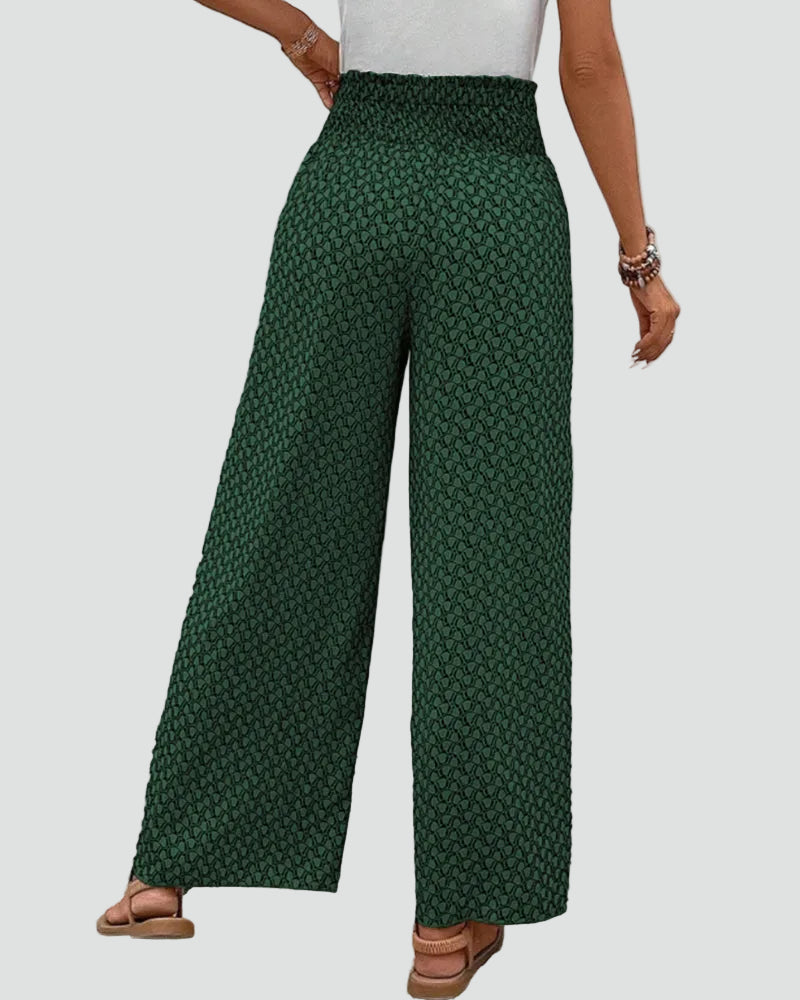 Patterned summer pants with wide legs