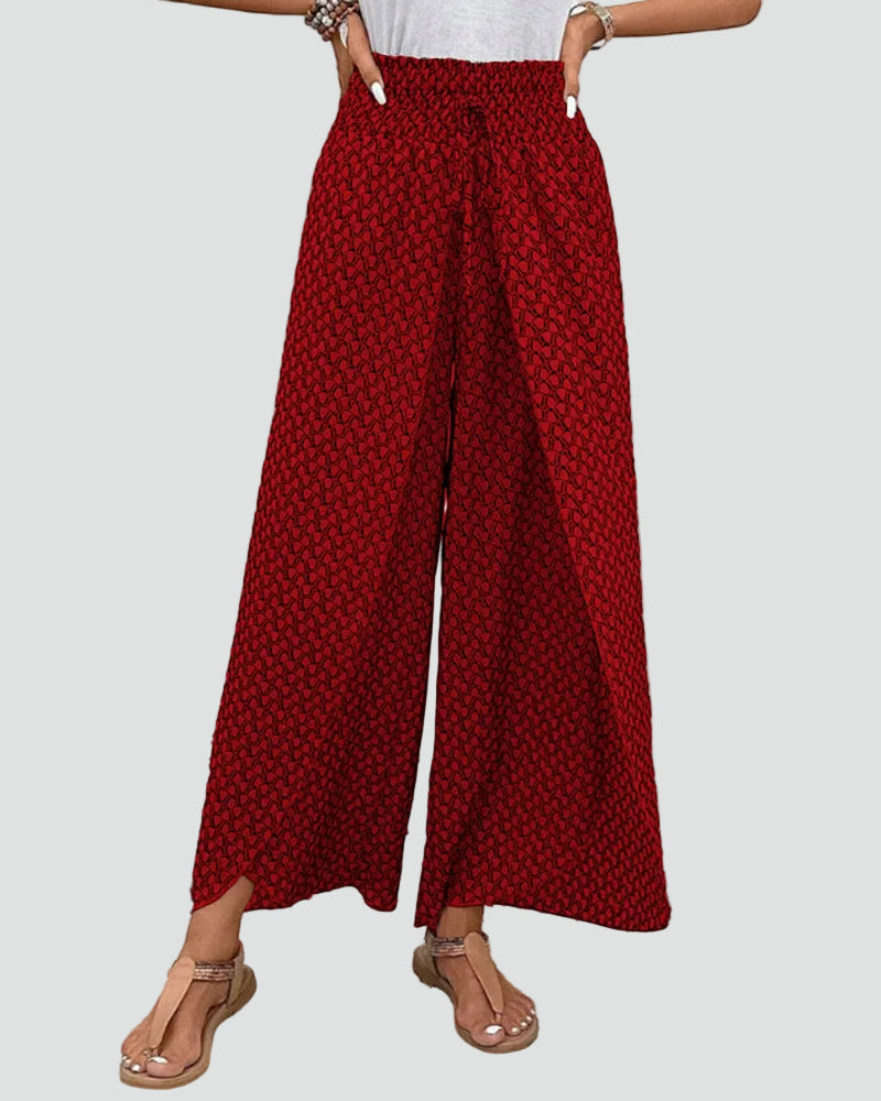 Patterned summer pants with wide legs
