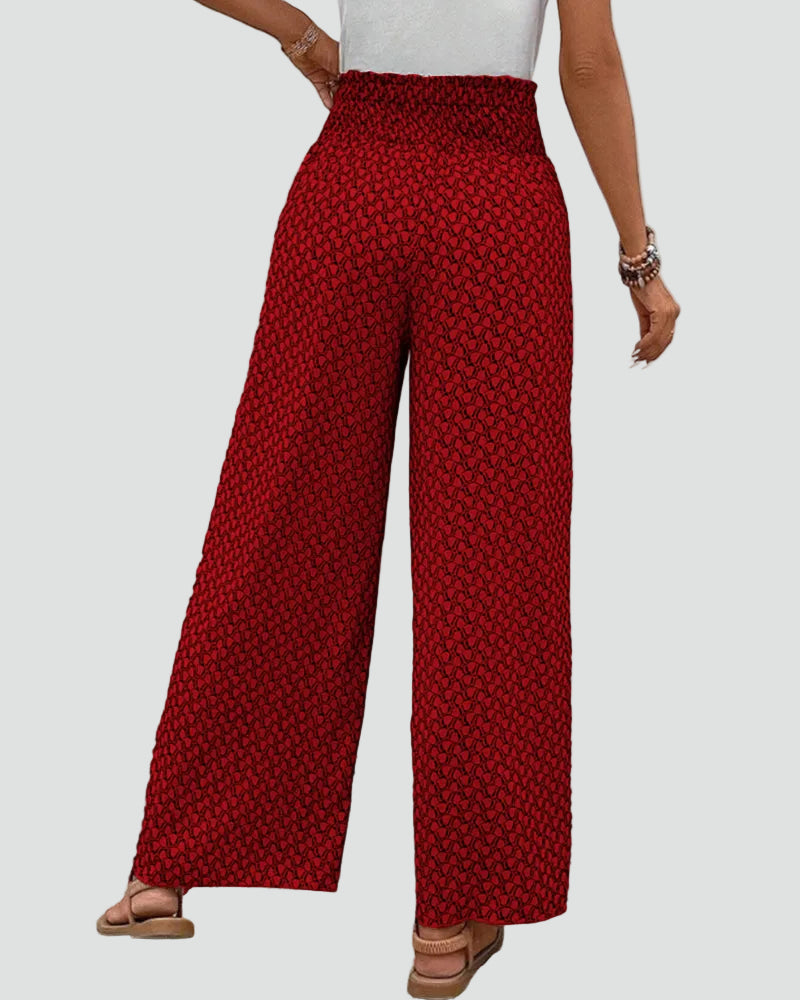 Patterned summer pants with wide legs