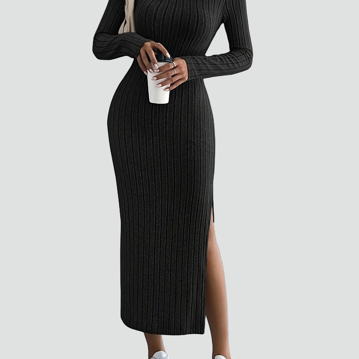 Geribbelde maxi feestjurk met split