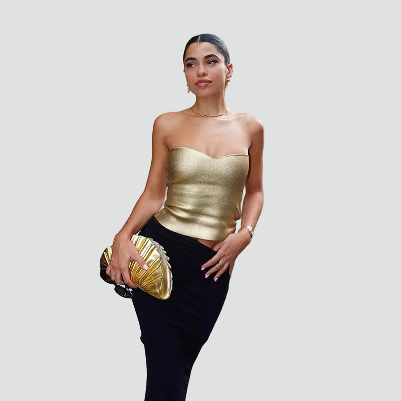 Metallic strapless bandeau top for women for parties