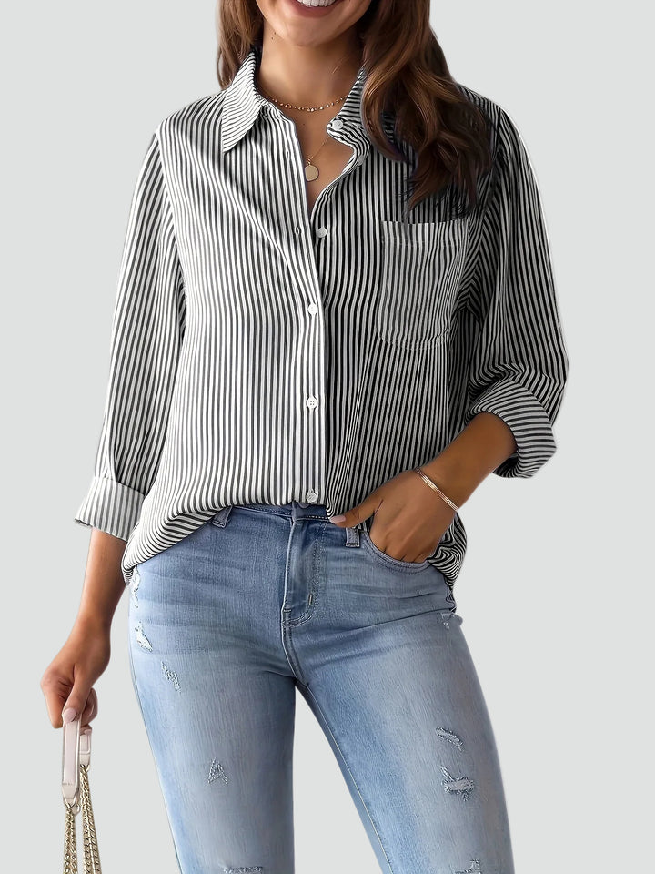 Women's oversized striped shirt with pocket for everyday wear