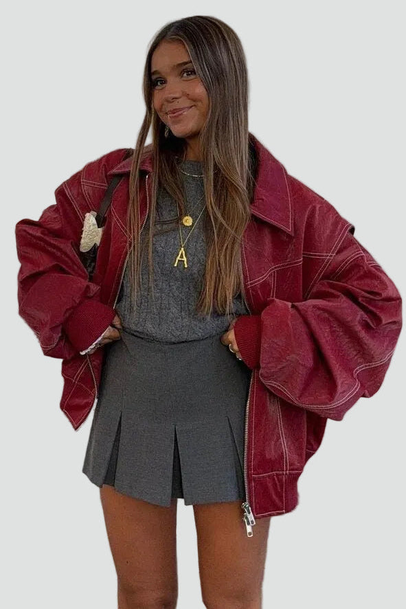 Women's oversized bomber jacket with zipper and pockets for everyday wear