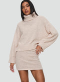 Women's knit set with turtleneck and mini skirt