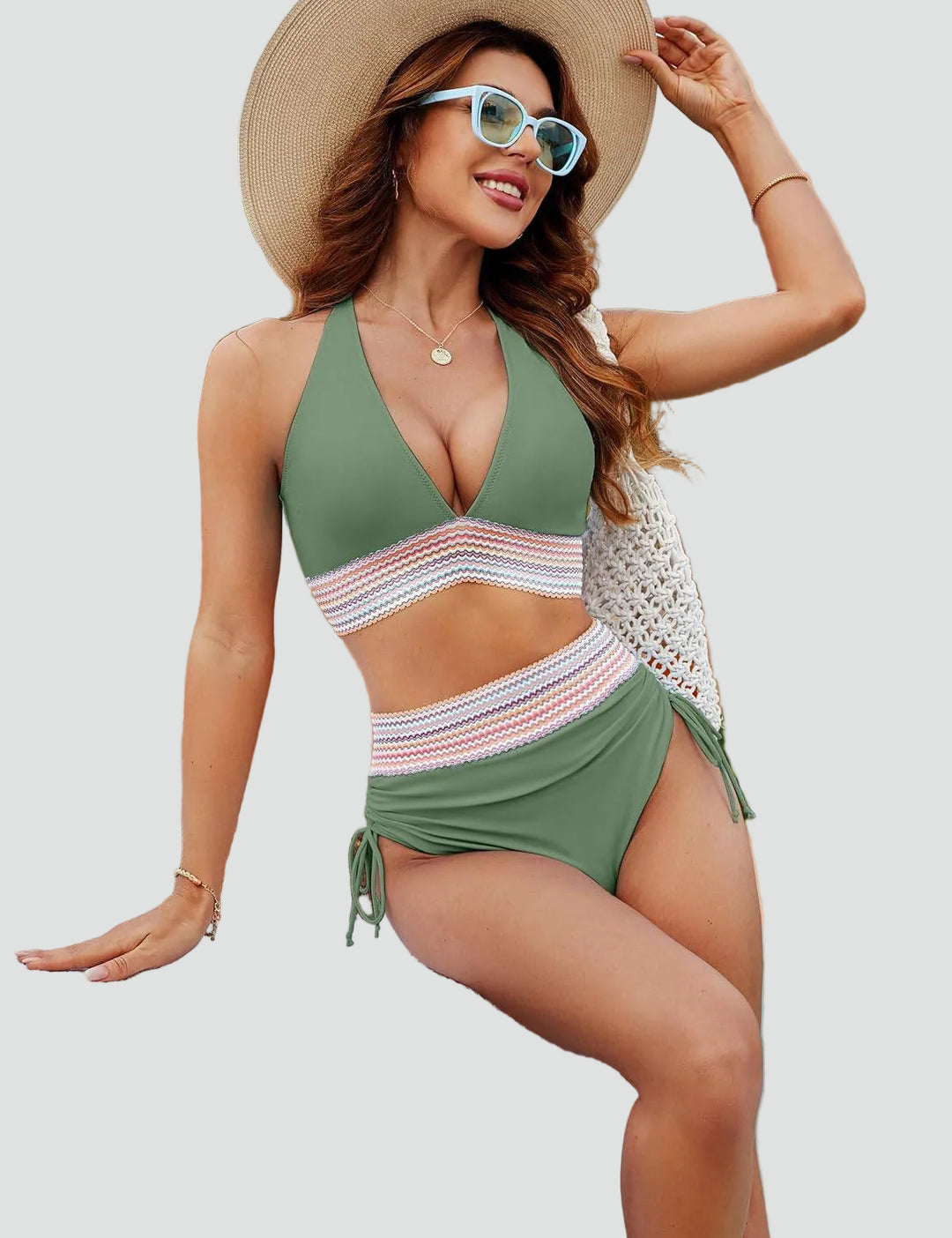 Letni modelujący damski bikini dwuczęściowy z wysokim stanem