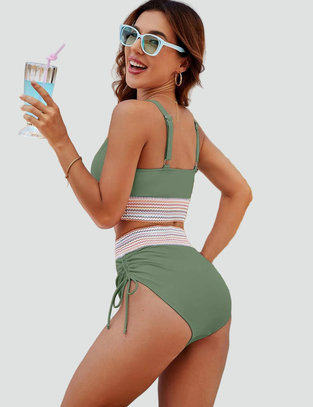 Letni modelujący damski bikini dwuczęściowy z wysokim stanem