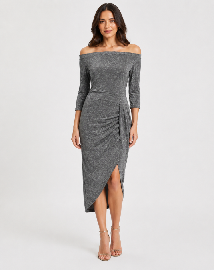 Robe cocktail midi élégante ajustée avec fente