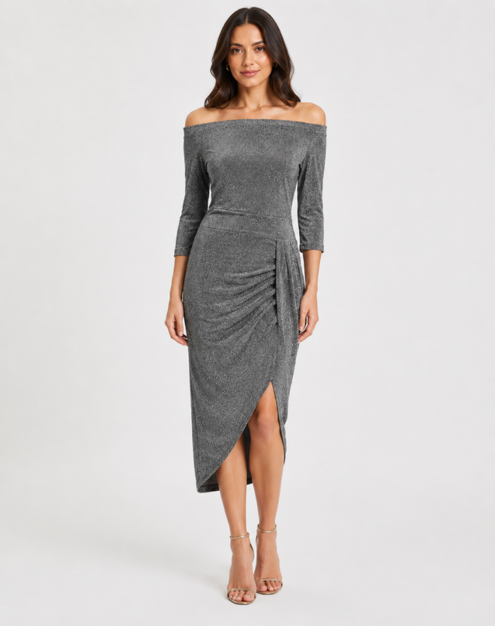 Robe cocktail midi élégante ajustée avec fente