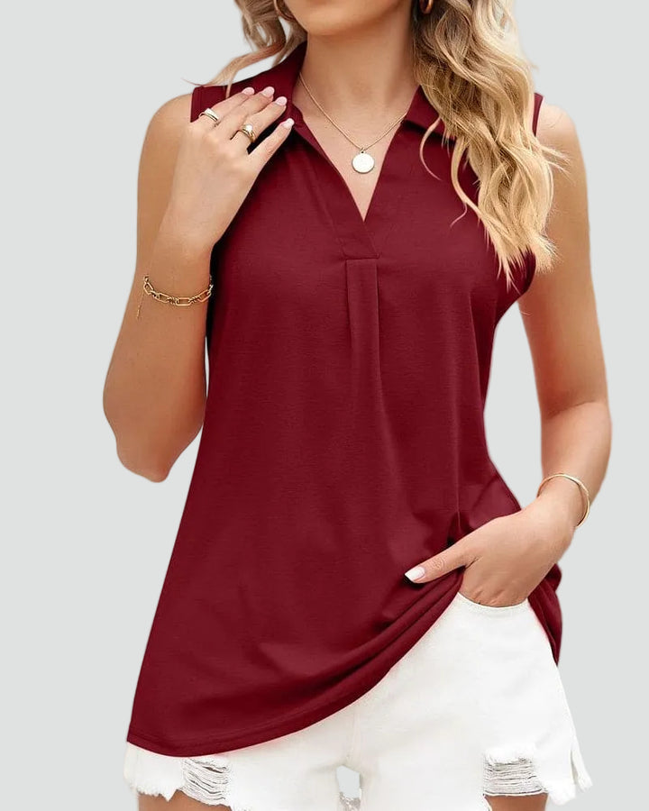 Sleeveless women's blouse with collar and V-neck
