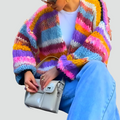 Cardigan femme rayé oversize et moelleux
