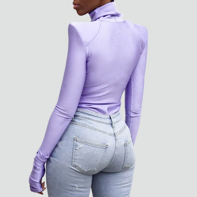 Stylish turtleneck bodysuit with shoulder pads for women