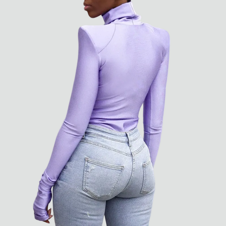 Stylish turtleneck bodysuit with shoulder pads for women