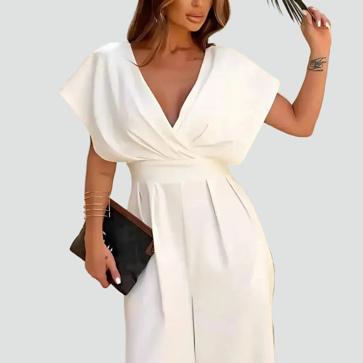 Women's jumpsuit with a wrap neckline and wide legs