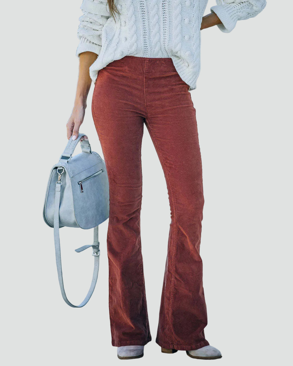 Damskie luźne sztruksowe spodnie dzwony o miękkiej strukturze