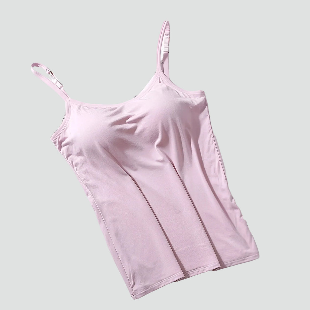 Wygodna damska bluzka na ramiączkach z wbudowanym biustonoszem