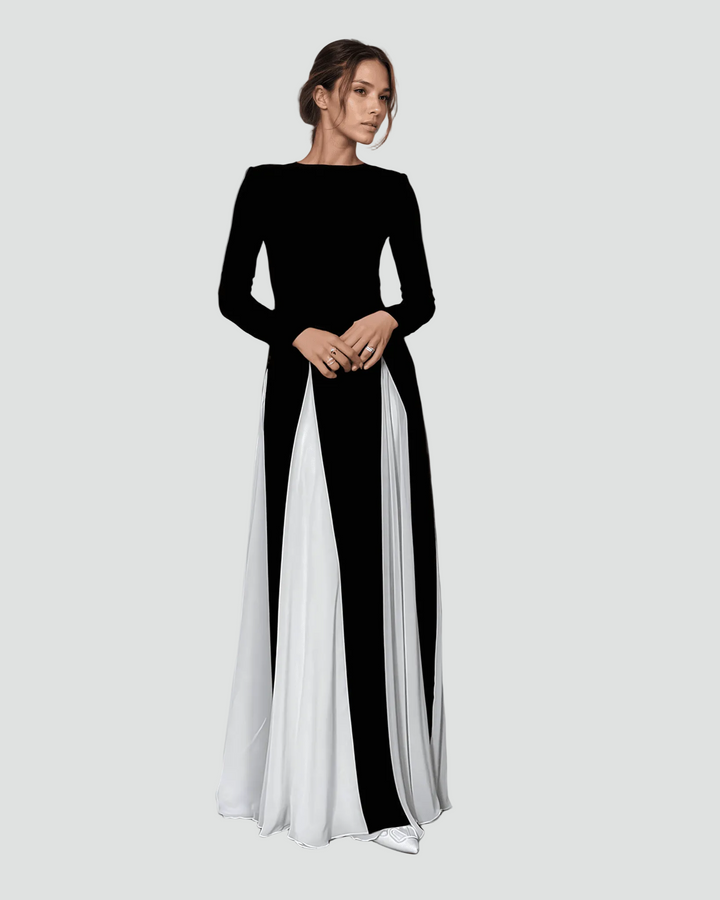 Maxi galajurk voor dames met lange mouwen en contrasterende inzetstukken