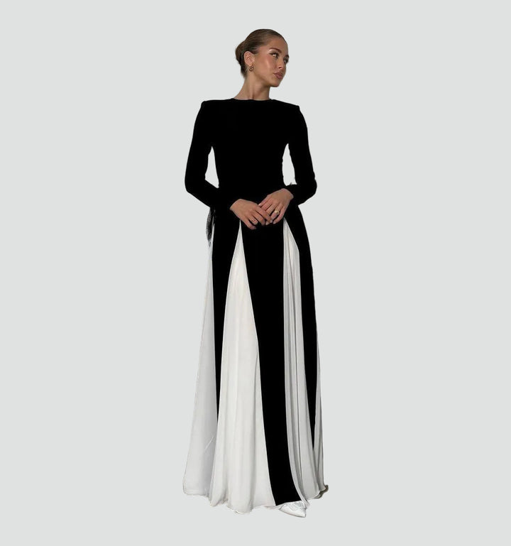 Maxi galajurk voor dames met lange mouwen en contrasterende inzetstukken