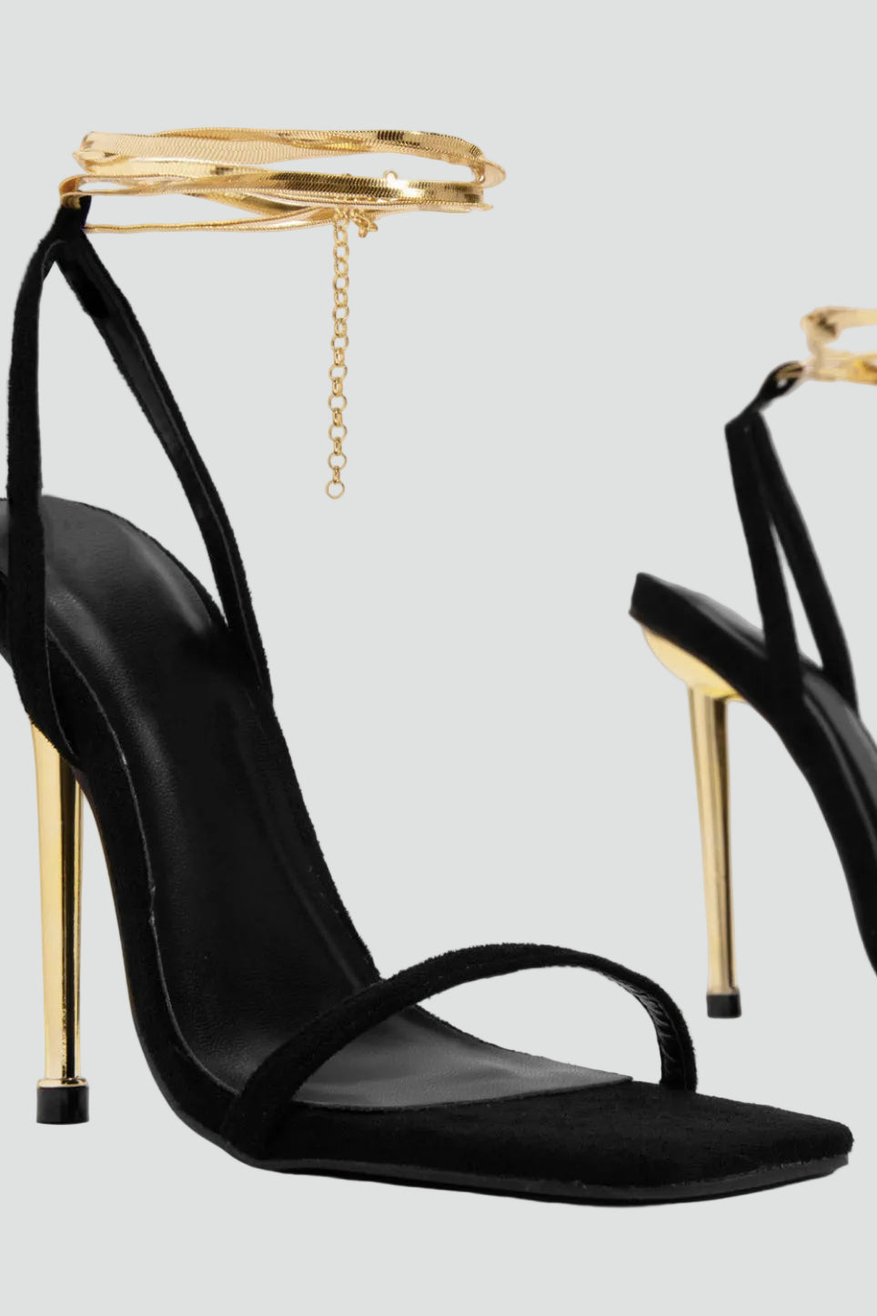 Elegant women's high-heeled sandals with gold strap