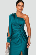Elegant women's maxi evening dress one-shoulder