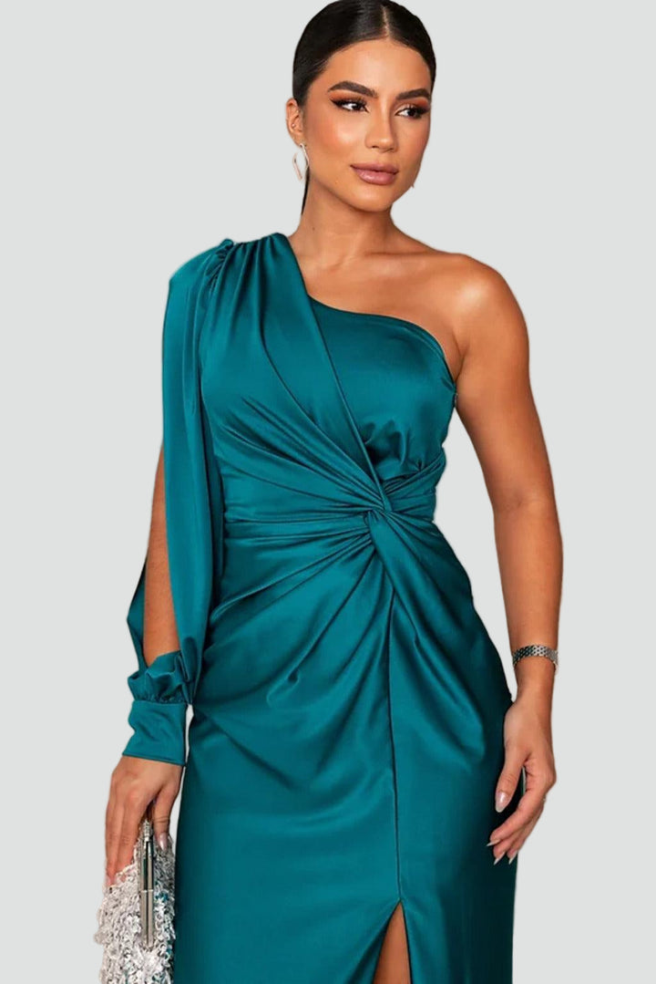 Elegancka sukienka wieczorowa maxi damska na jedno ramię