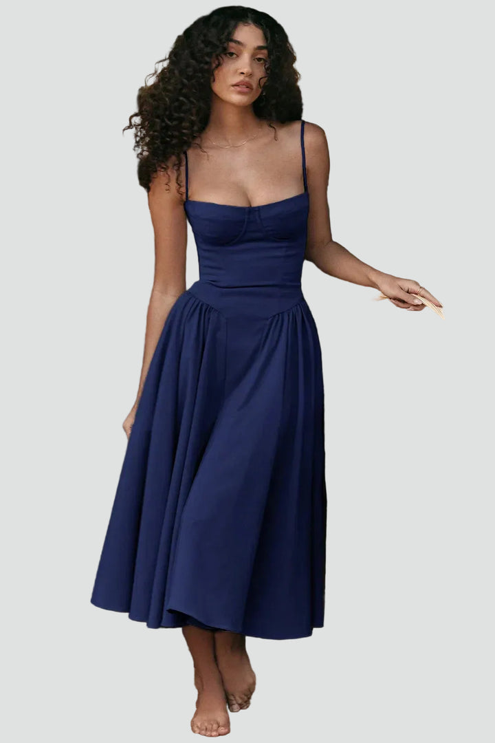 Elegancka damska sukienka midi koktajlowa z gorsetem