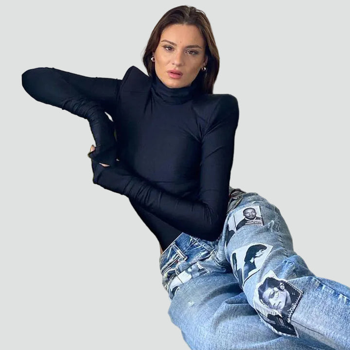 Stylish turtleneck bodysuit with shoulder pads for women