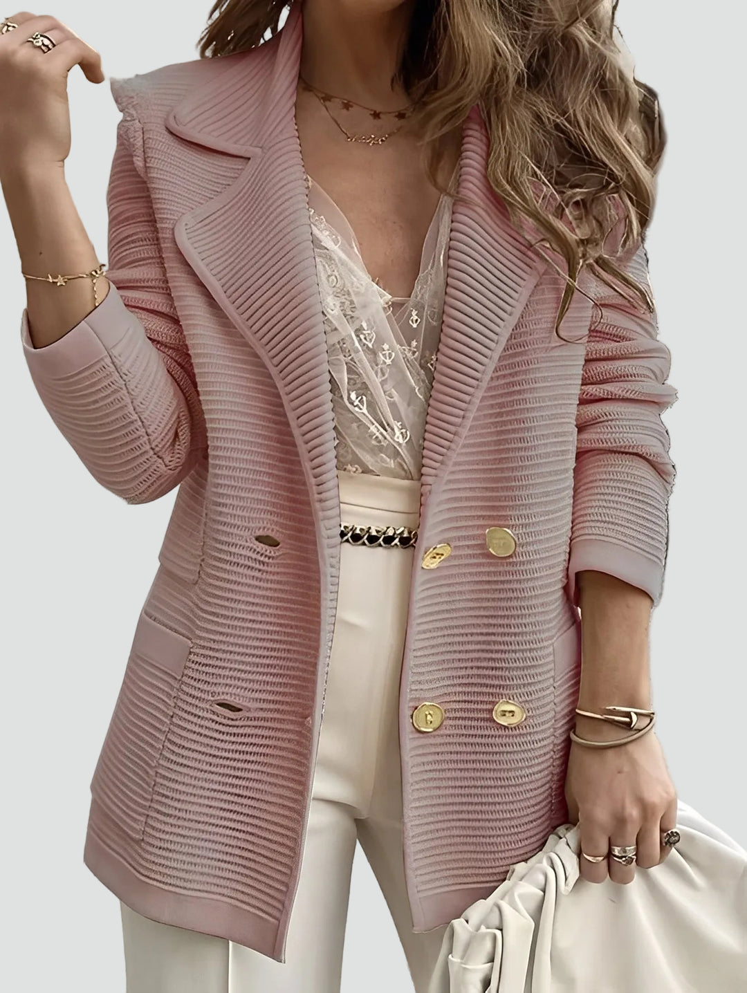 Damski luksusowy strukturalny blezer o eleganckim kroju