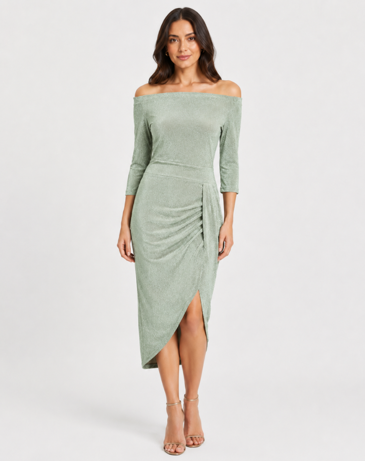 Robe cocktail midi élégante ajustée avec fente