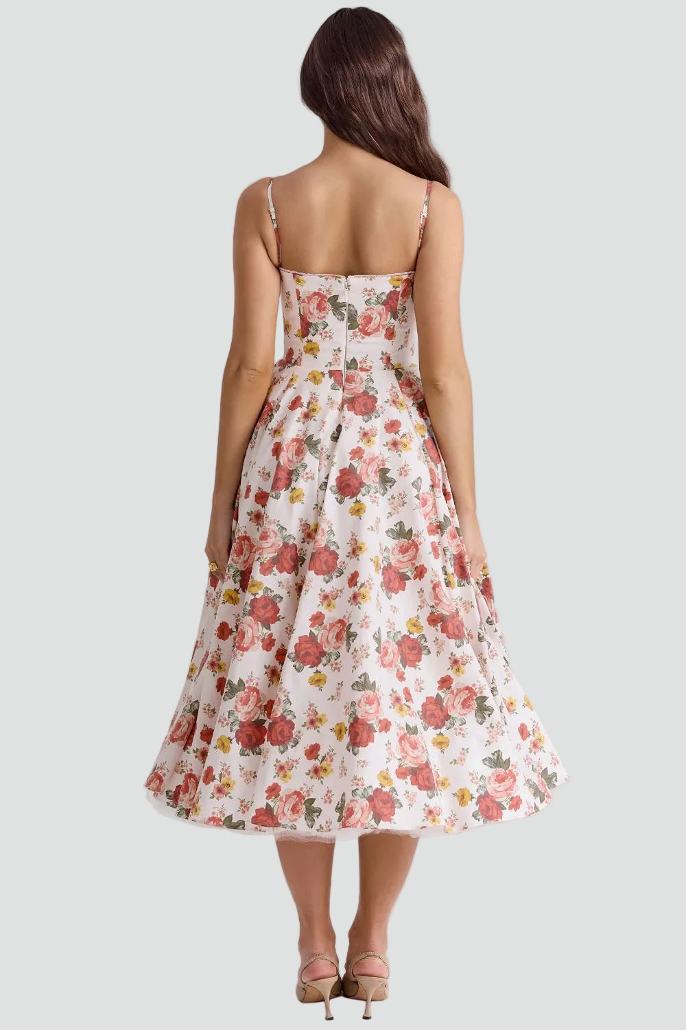 Elegancka sukienka koktajlowa midi damska z gorsetową górą