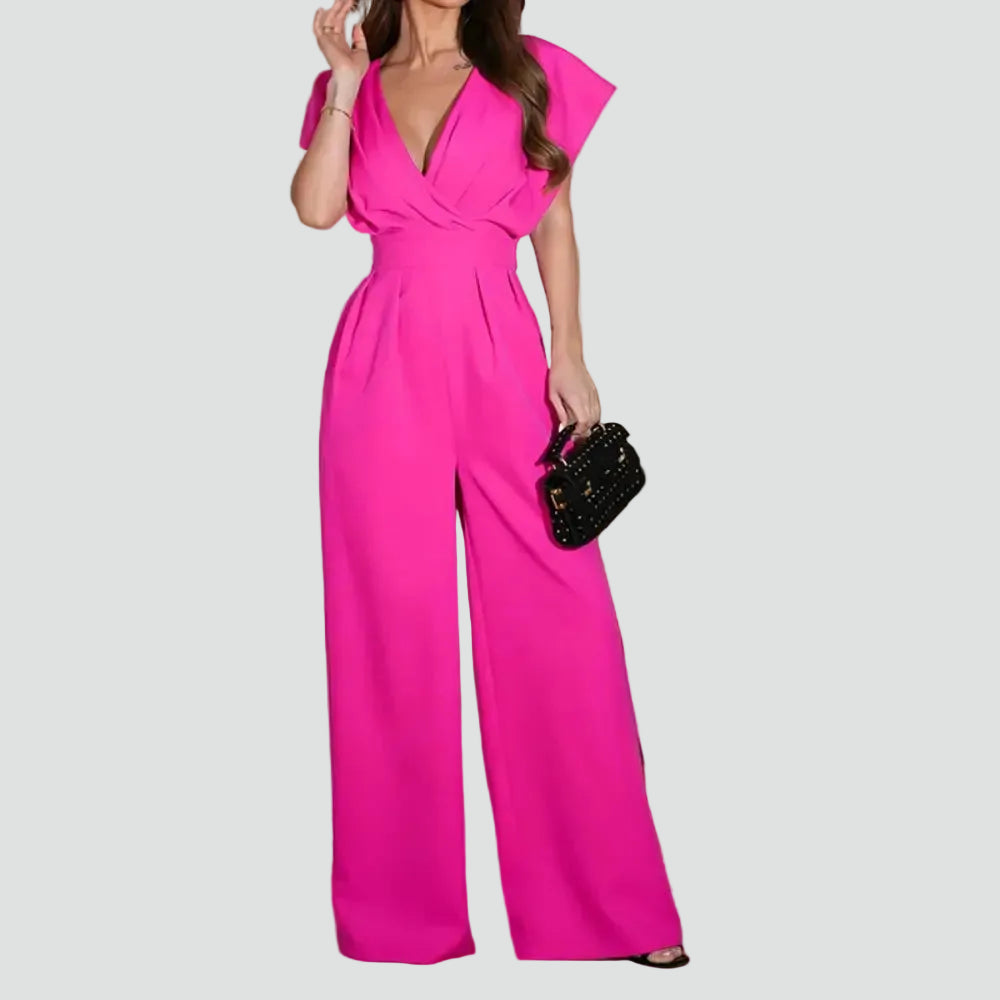 Women's jumpsuit with a wrap neckline and wide legs