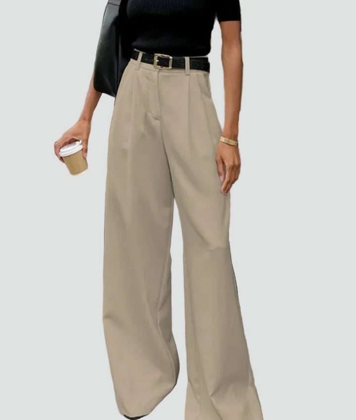 Elegant women's high-waisted wide-leg trousers with belt