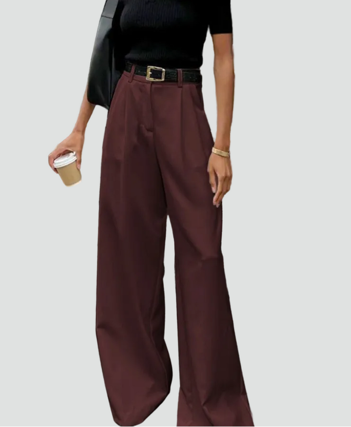 Elegant women's high-waisted wide-leg trousers with belt