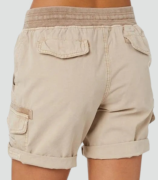 Women's summer cargo shorts with pockets and tie closure