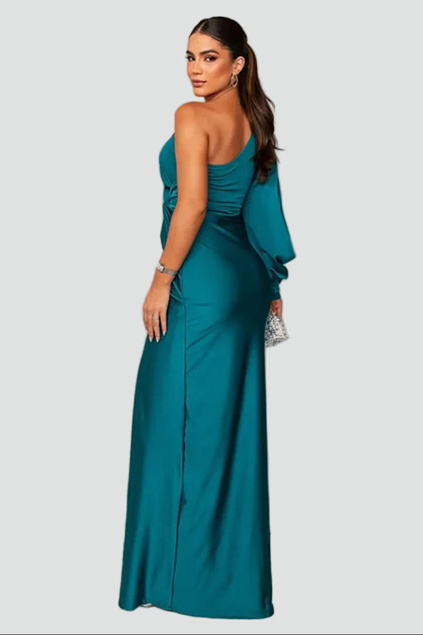 Women's one-shoulder maxi gala dress with slit and draping