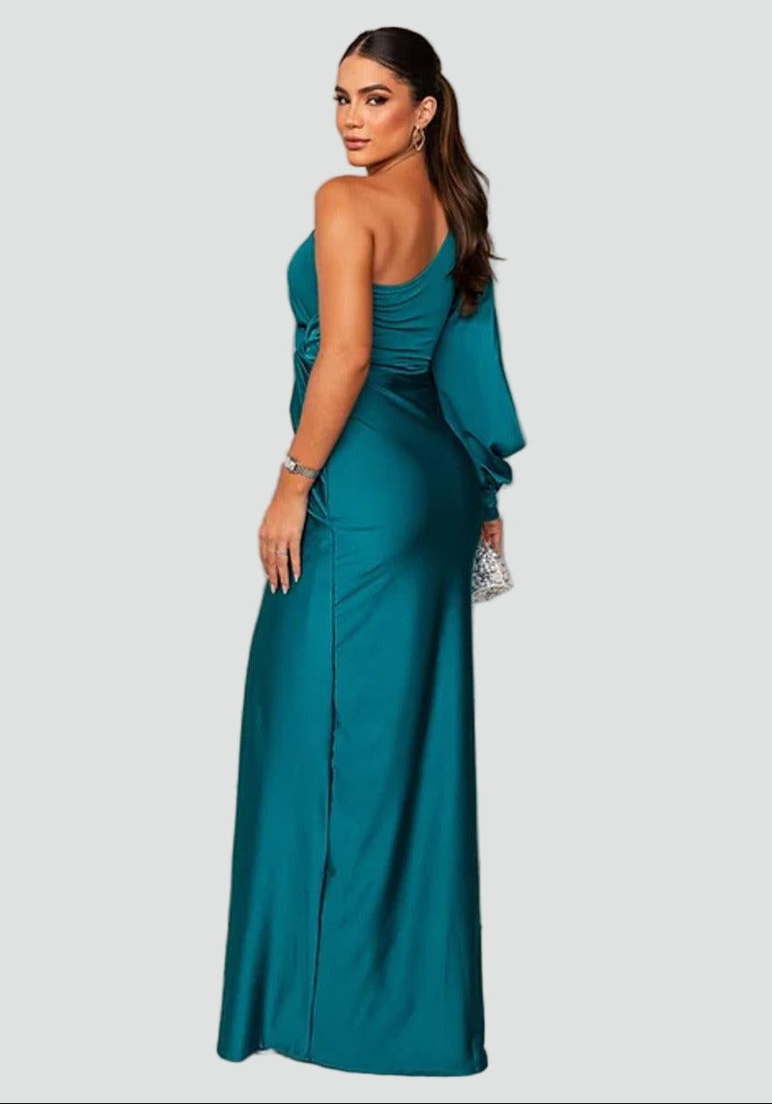 Elegancka sukienka wieczorowa maxi damska na jedno ramię