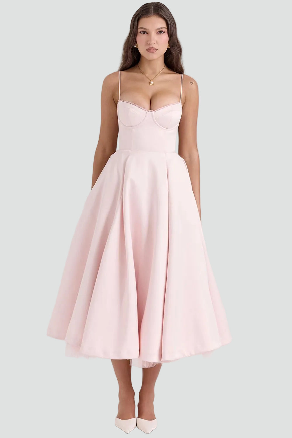 Elegancka sukienka koktajlowa midi damska z gorsetową górą