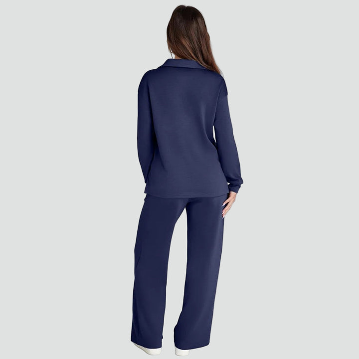 Zestaw homewear damski z kołnierzykiem i szerokimi spodniami